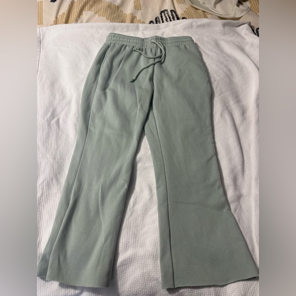 Light Sage Green Wide-Leg Pants, copped style